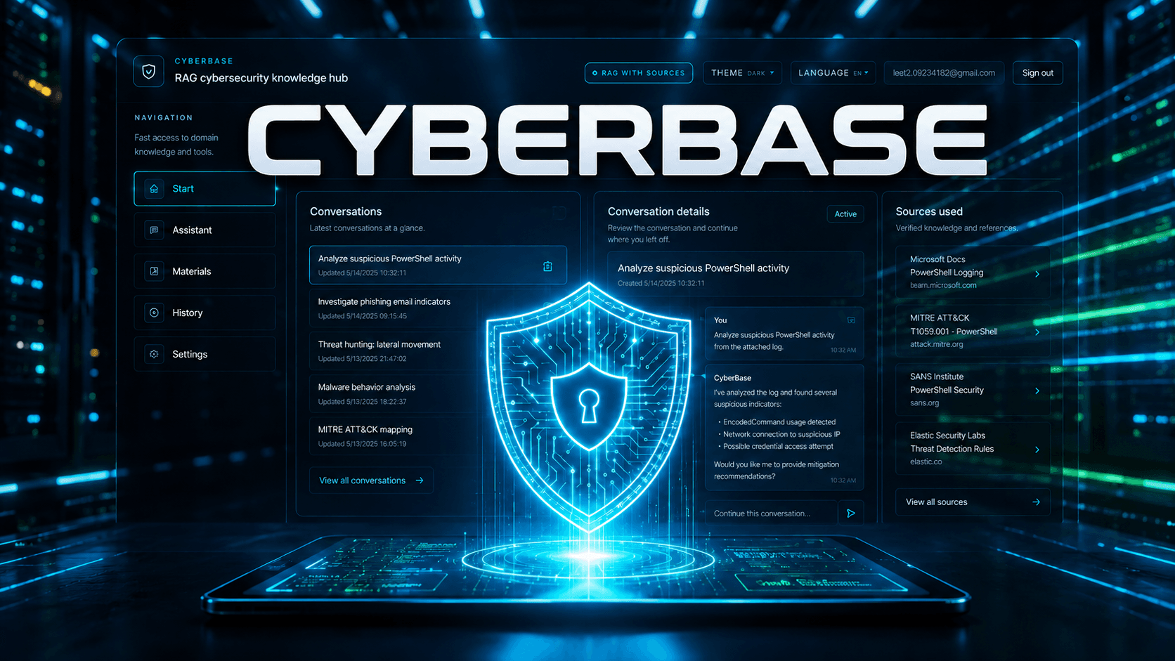 CyberBase — platforma wiedzy RAG — widok strony na komputerze
